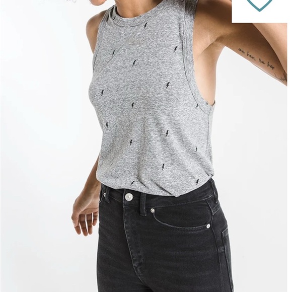 Z Supply Lightening Bolt Tank Top Gray Medium - Picture 1 of 5